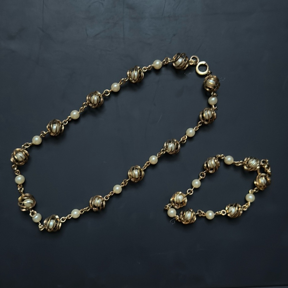 Vintage Gold & Pearl Necklace & Bracelet